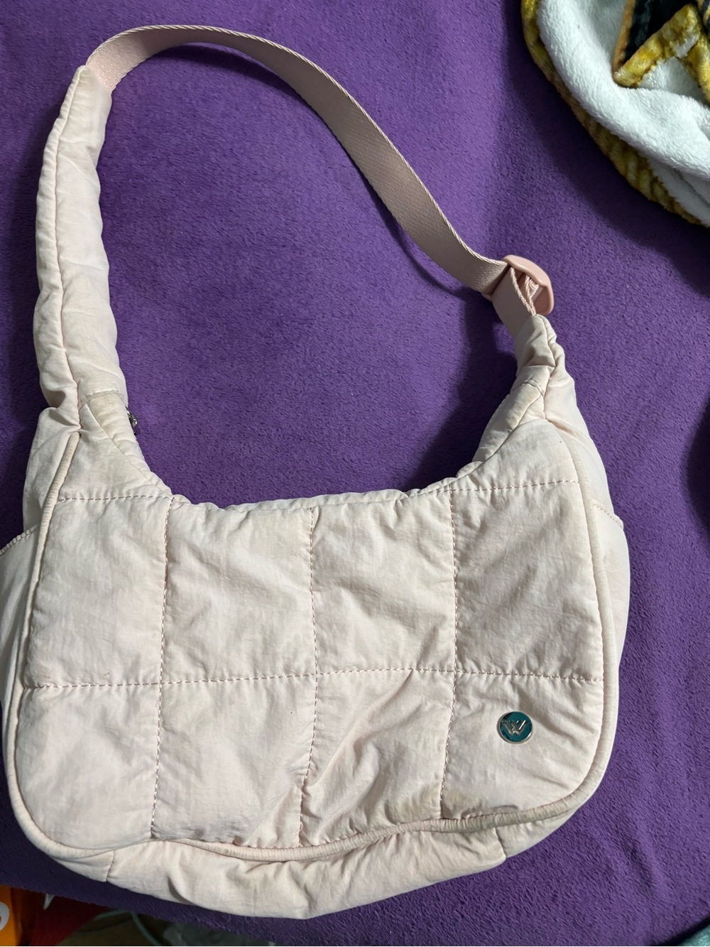 Quilted Light Pink Shoulder Bag with Adjustable Strap